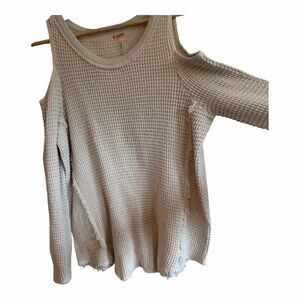 Free People Size Medium Cream Cold Shoulder Sweater